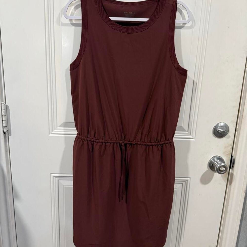 Athleta Sleeveless Drawstring Waist Tank Dress Plum Brown Medium Activewear
